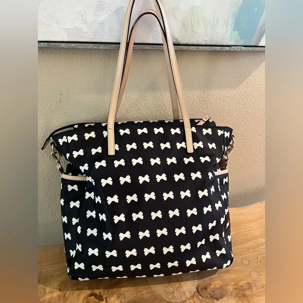 Kate Spade Black and White Baby Bag with Bow Pattern
